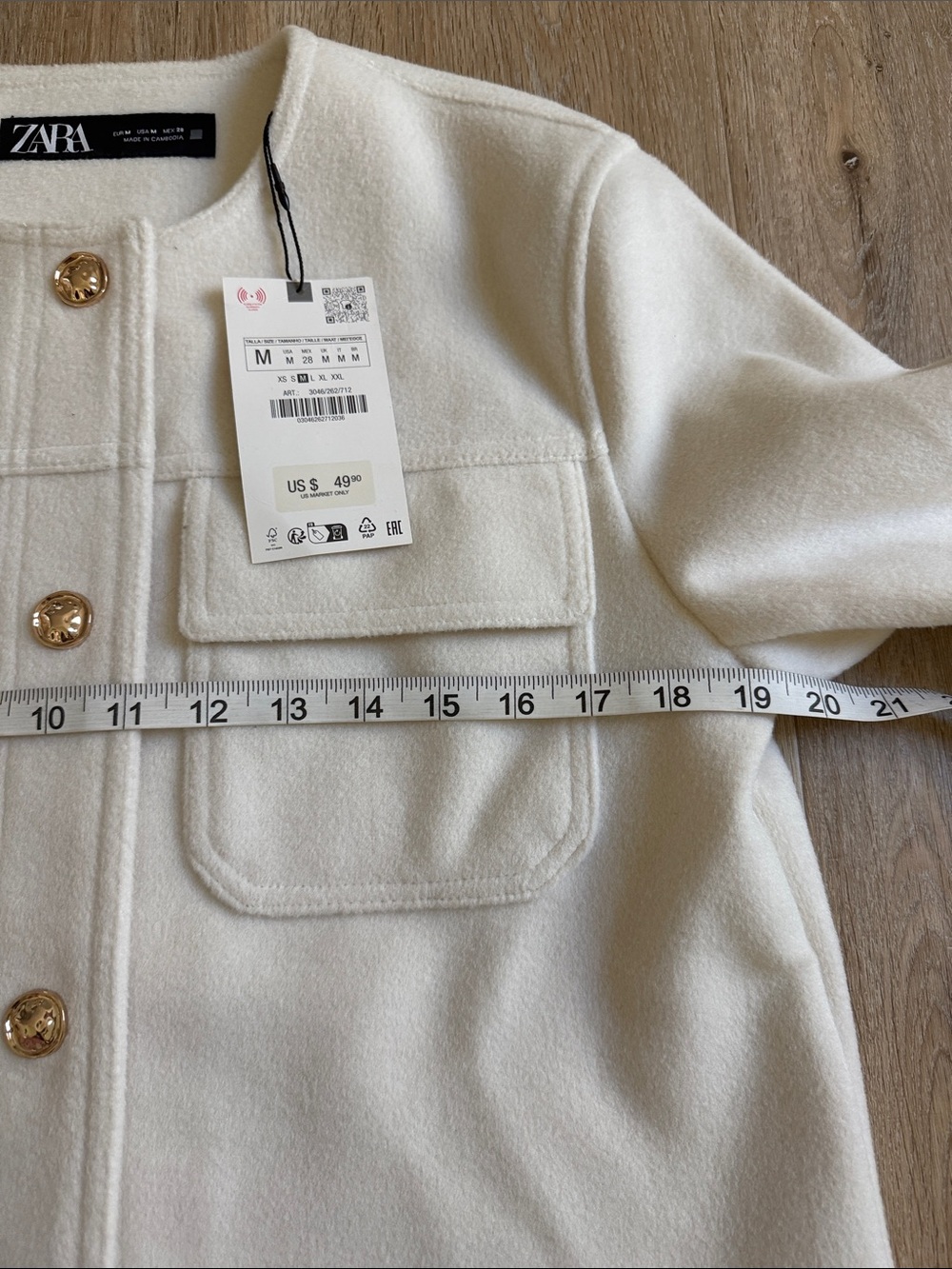NWT Zara Bone Button-Front Pocket Jacket M - Picture 3 of 6